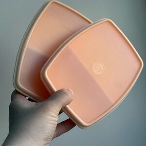 2 Vintage Tupperware Packette 813 Yellow Divided Lunch Box Snack Containers Lid